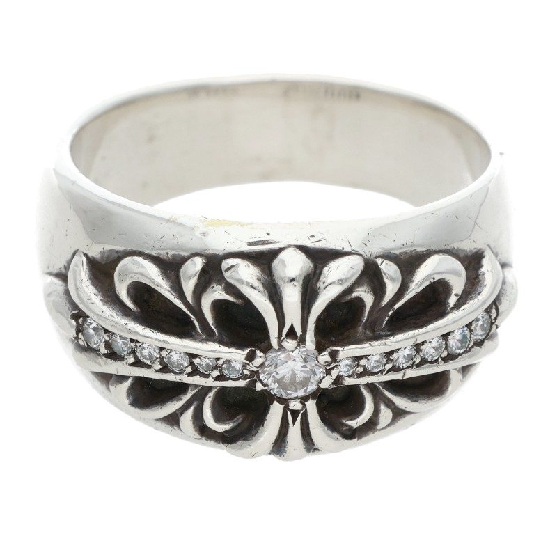 Chrome Hearts FLRL CRS PAVE Silver Ring Size ONE SIZE