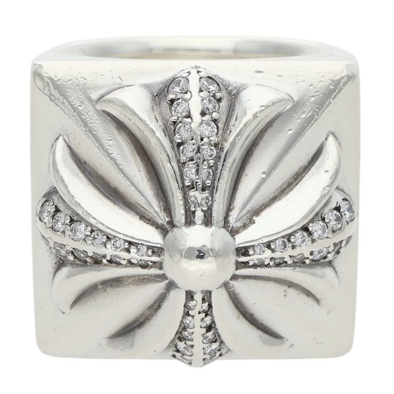 Chrome Hearts Silver CH Plus Diamond Ring Size JP 16.5