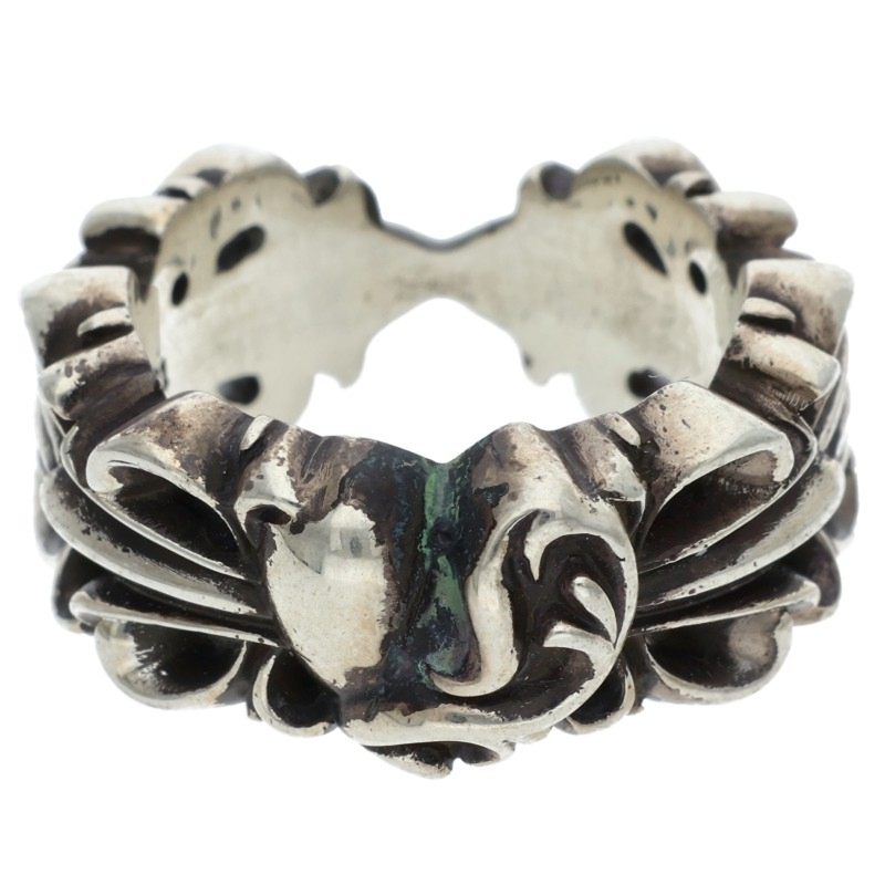 Chrome Hearts DBL FLRL CRS HRT Silver Ring Size 16.5