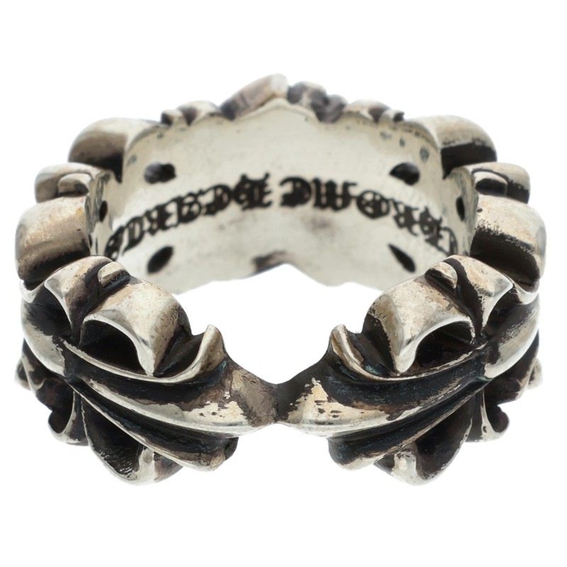 Chrome Hearts DBL FLRL CRS HRT Silver Ring Size 16.5