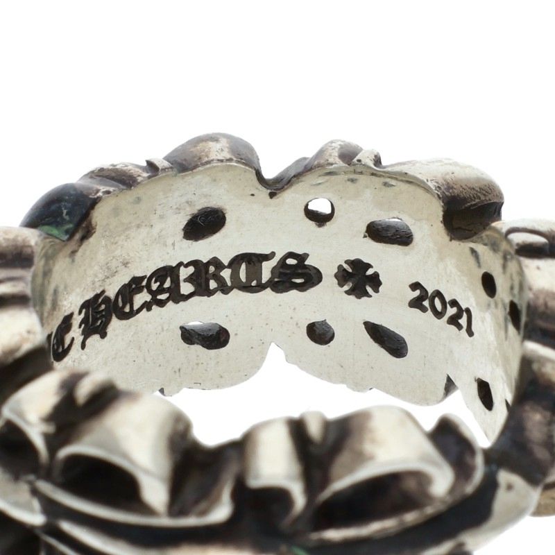 Chrome Hearts DBL FLRL CRS HRT Silver Ring Size 16.5