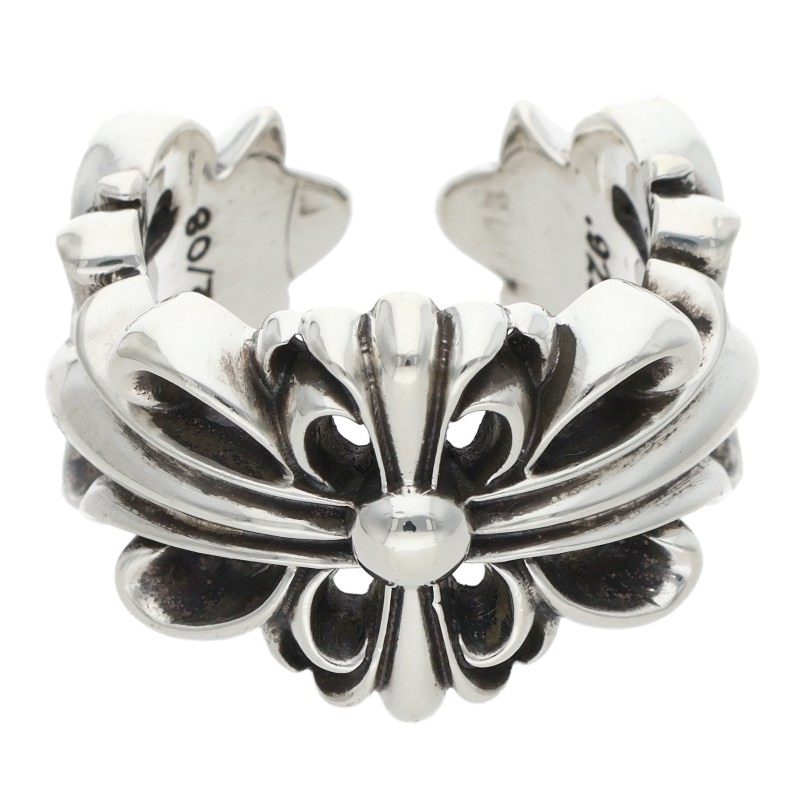 Chrome Hearts Double Floral Cross Silver Ring Size ONE SIZE