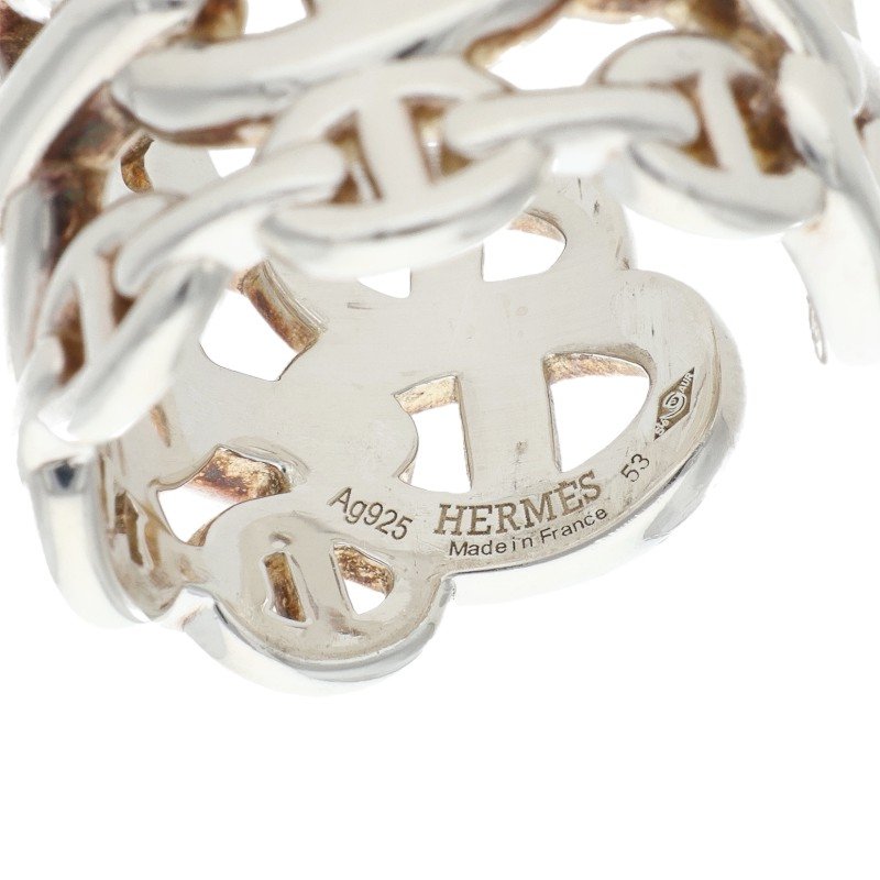 HERMES Chaine d'Ancre Enchainee GM Silver Ring Size 53
