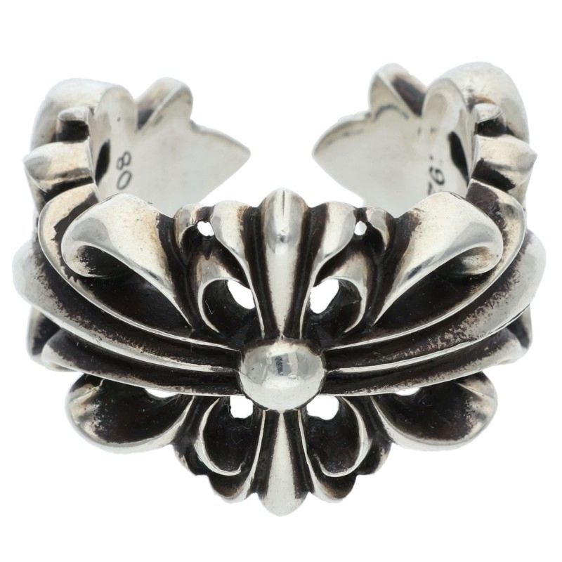Chrome Hearts Double Floral Cross Silver Ring Size JP 23.5