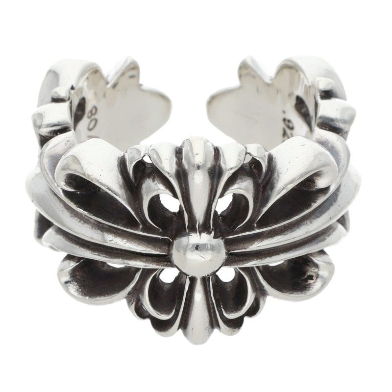 Chrome Hearts DBL FLRL CRS Silver Ring Size ONE SIZE