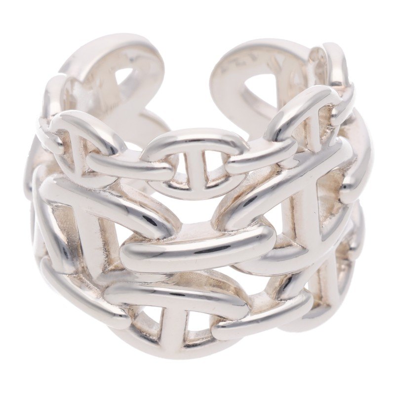 HERMES Chaine d'Ancre Enchainee GM Silver Ring Size 57