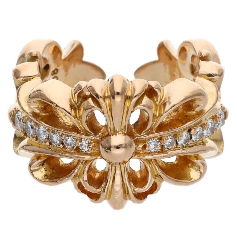 Chrome Hearts 22K Double Floral Cross Diamond Ring Size 10.5