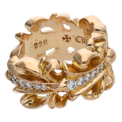 Chrome Hearts 22K Double Floral Cross Diamond Ring Size 10.5