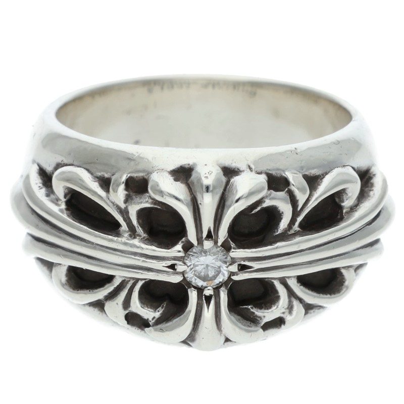 Chrome Hearts Floral Cross 1 Diamond Ring Silver Size JP 18