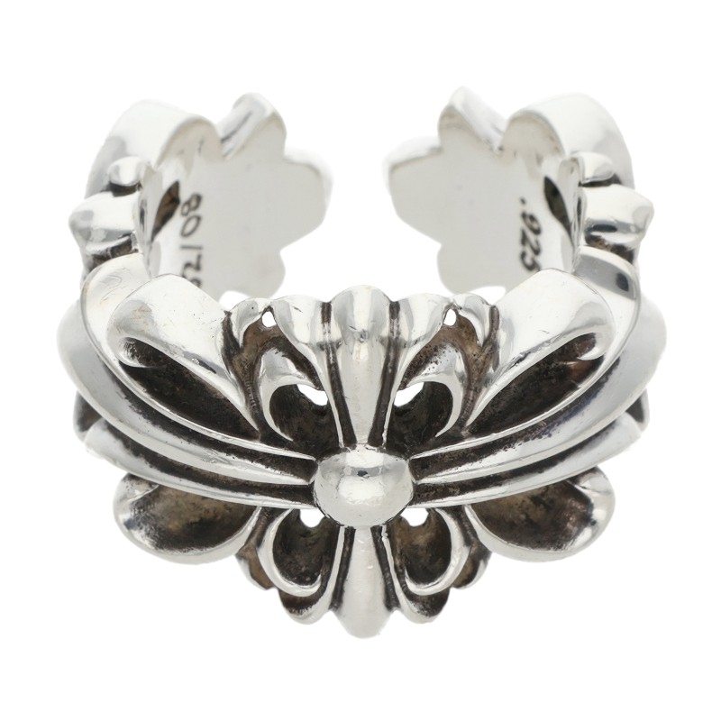 Chrome Hearts DBL FLRL CRS Silver Ring Size JP 17