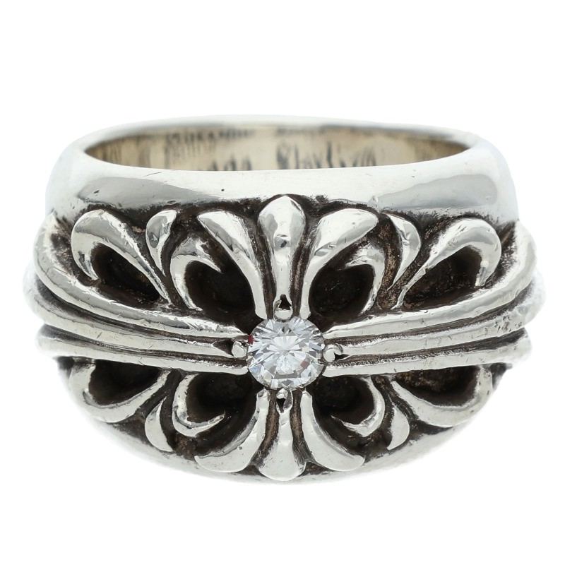 Chrome Hearts Floral Cross 1 Diamond Ring Silver Size JP 9