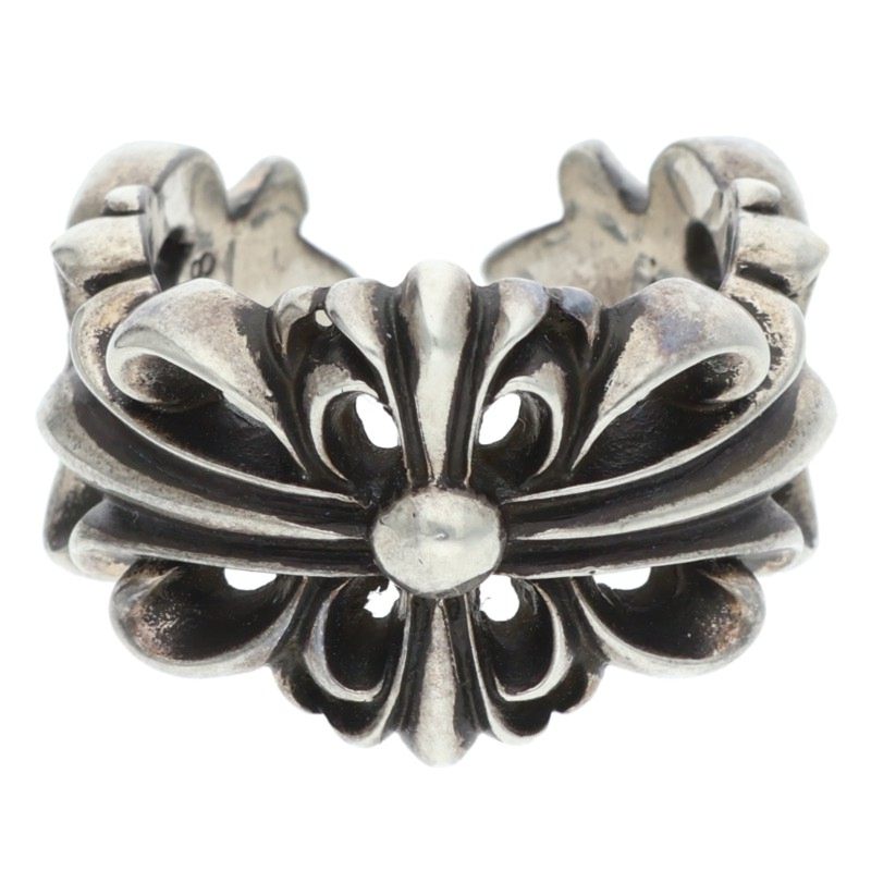 Chrome Hearts DBL FLRL CRS Double Ring Silver Size JP 16.5