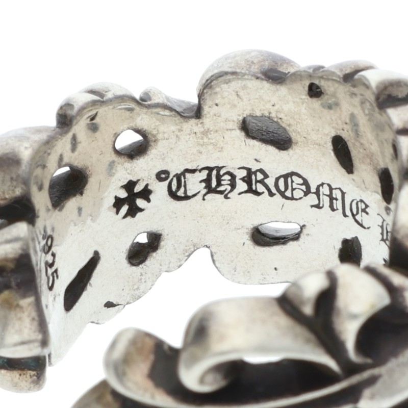 Chrome Hearts DBL FLRL CRS Double Ring Silver Size JP 16.5