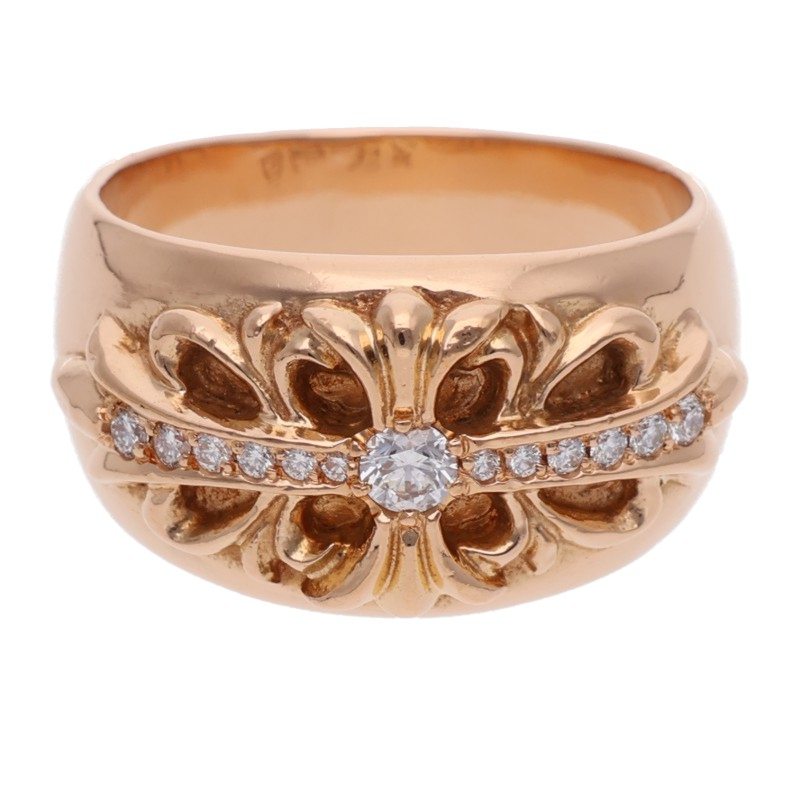 Chrome Hearts 22K Floral Cross Pave Gold Ring Size JP Multi