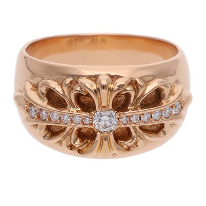 Chrome Hearts 22K Floral Cross Pave Gold Ring Size JP Multi
