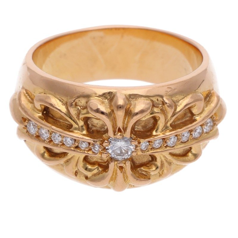 Chrome Hearts 22K Floral Cross Pave Diamond Ring Size JP 21