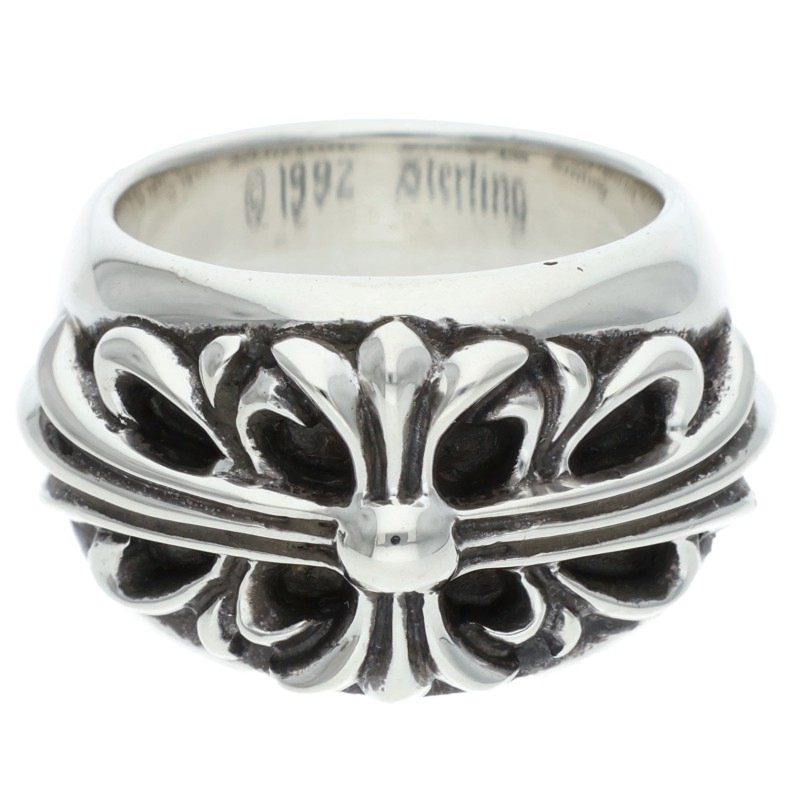 Chrome Hearts FLRL CRS Floral Cross Silver Ring Size JP 9