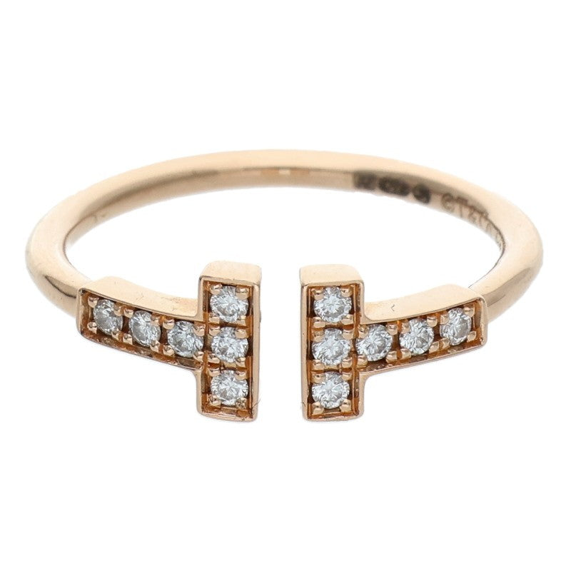 TIFFANY&Co. T Wire 18K Pink Gold Diamond Ring Multi