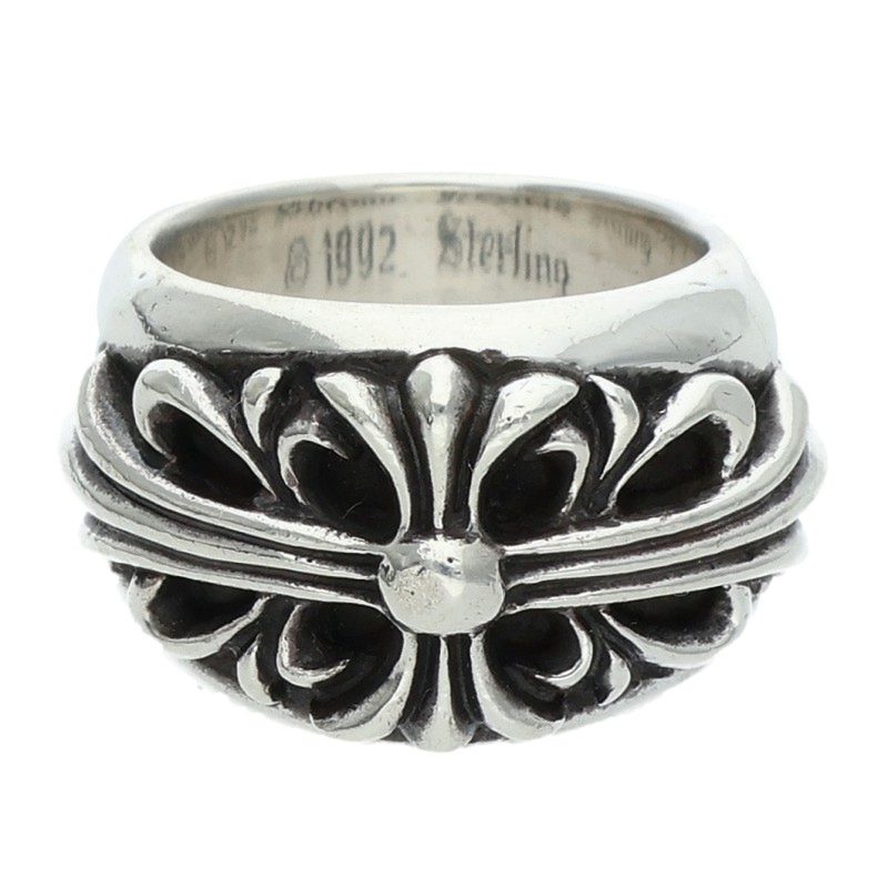 Chrome Hearts FLRL CRS Floral Cross Silver Ring Size JP 9