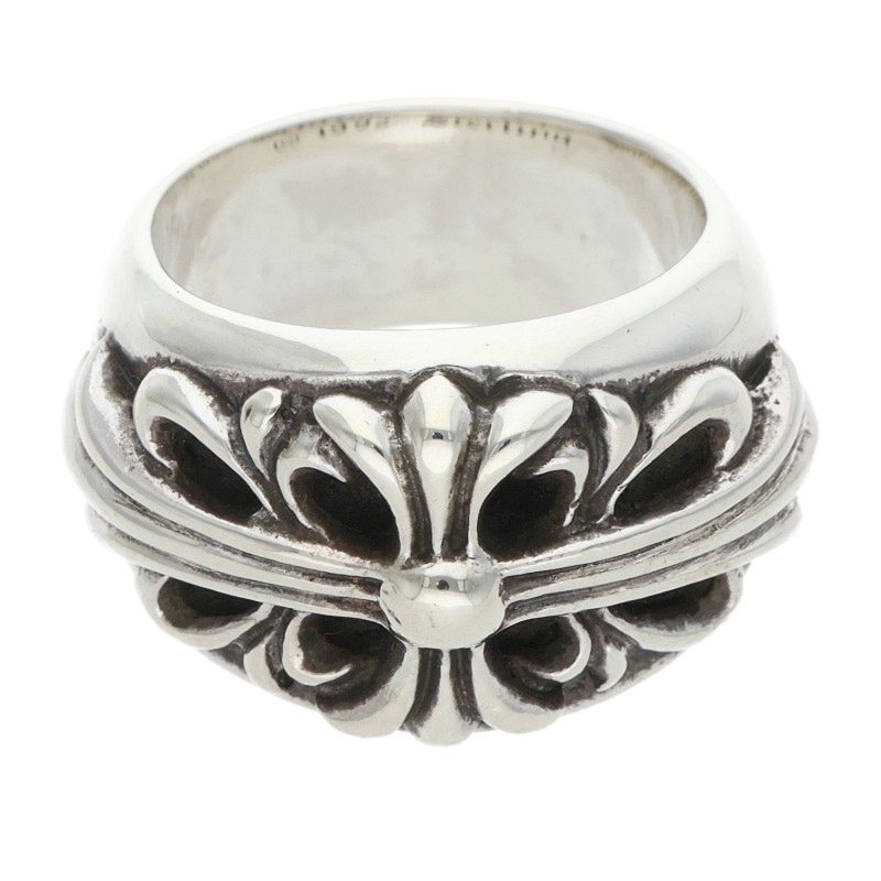 Chrome Hearts FLRL CRS Floral Cross Ring Silver Size JP 8