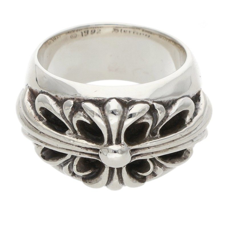 Chrome Hearts FLRL CRS Floral Cross Ring Silver Size JP 9.5