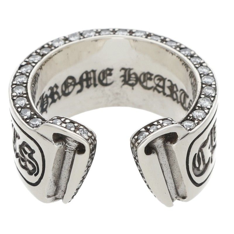 Chrome Hearts LG Scroll Label Pave Diamond Ring Size JP 21