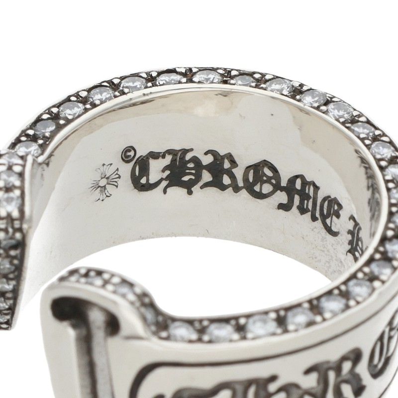 Chrome Hearts LG Scroll Label Pave Diamond Ring Size JP 21