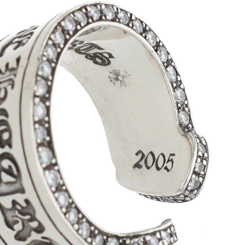 Chrome Hearts LG Scroll Label Pave Diamond Ring Size JP 21
