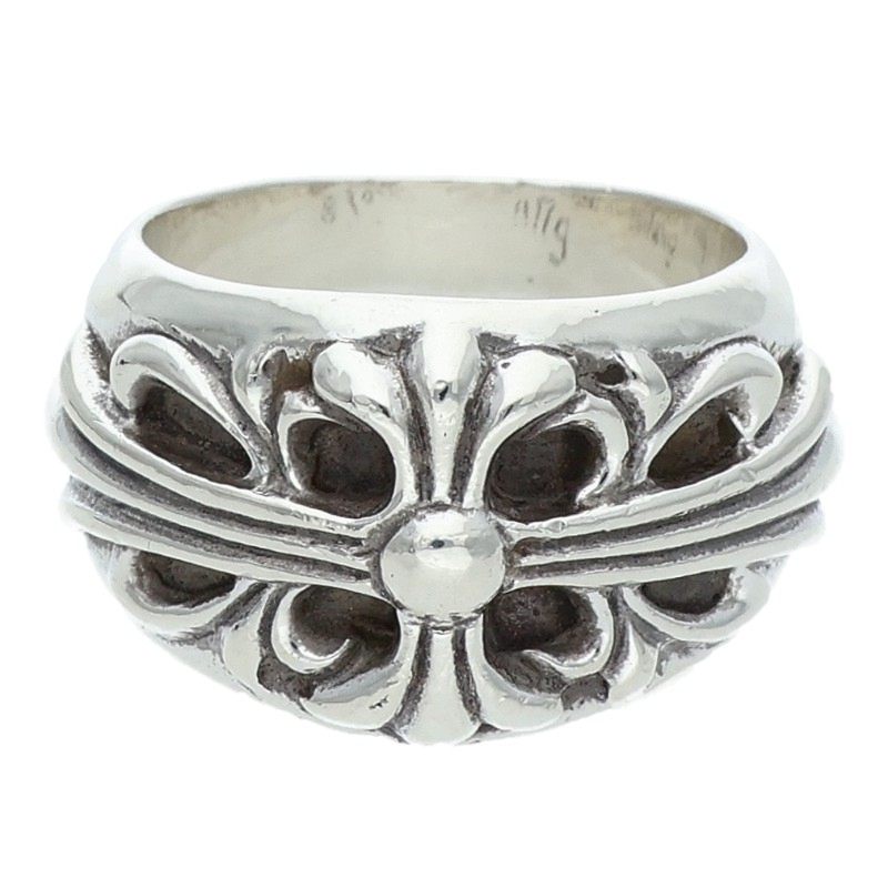 Chrome Hearts FLRL CRS Floral Cross Ring Silver Size JP 11