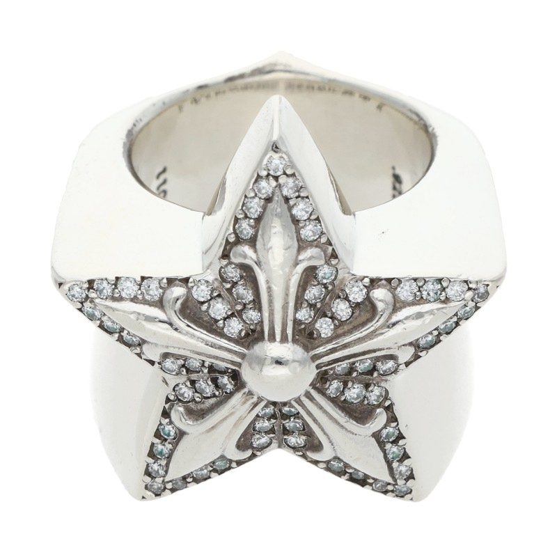 Chrome Hearts Large Star Pave Diamond Silver Ring Size JP 12