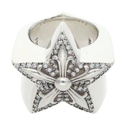 Chrome Hearts Large Star Pave Diamond Silver Ring Size JP 12