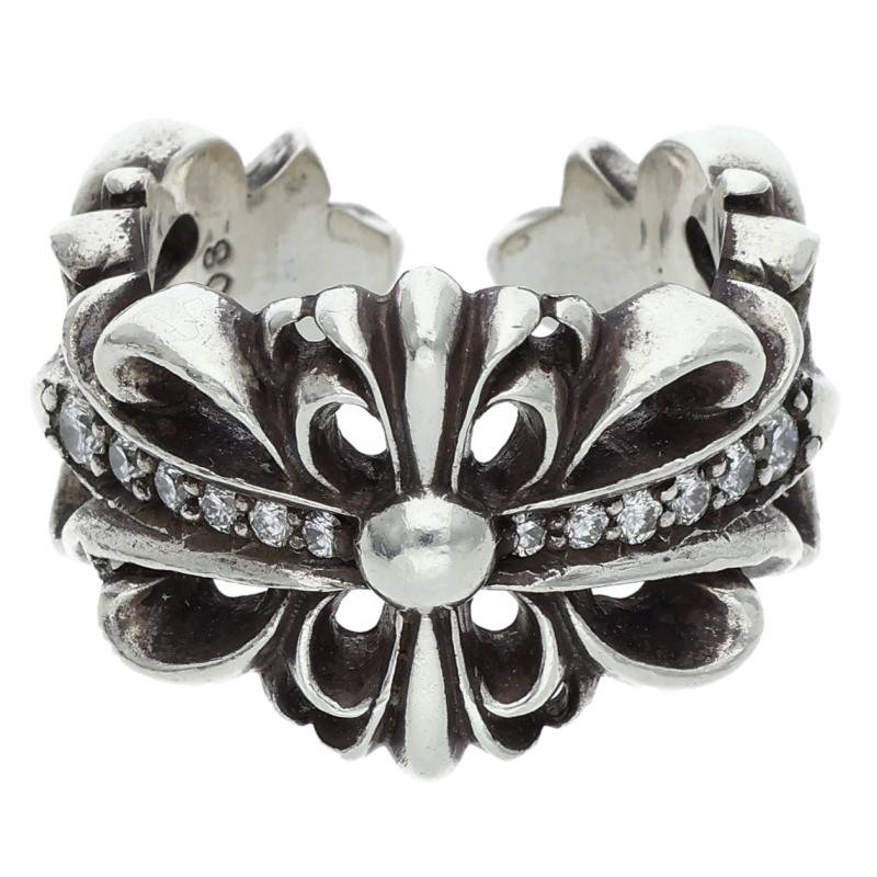 Chrome Hearts DBL FLRL CRS Pave Diamond Ring Size JP 11.5
