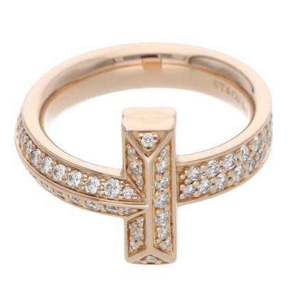 TIFFANY&Co. T One Wide Double Diamond Gold Ring Size 10.5