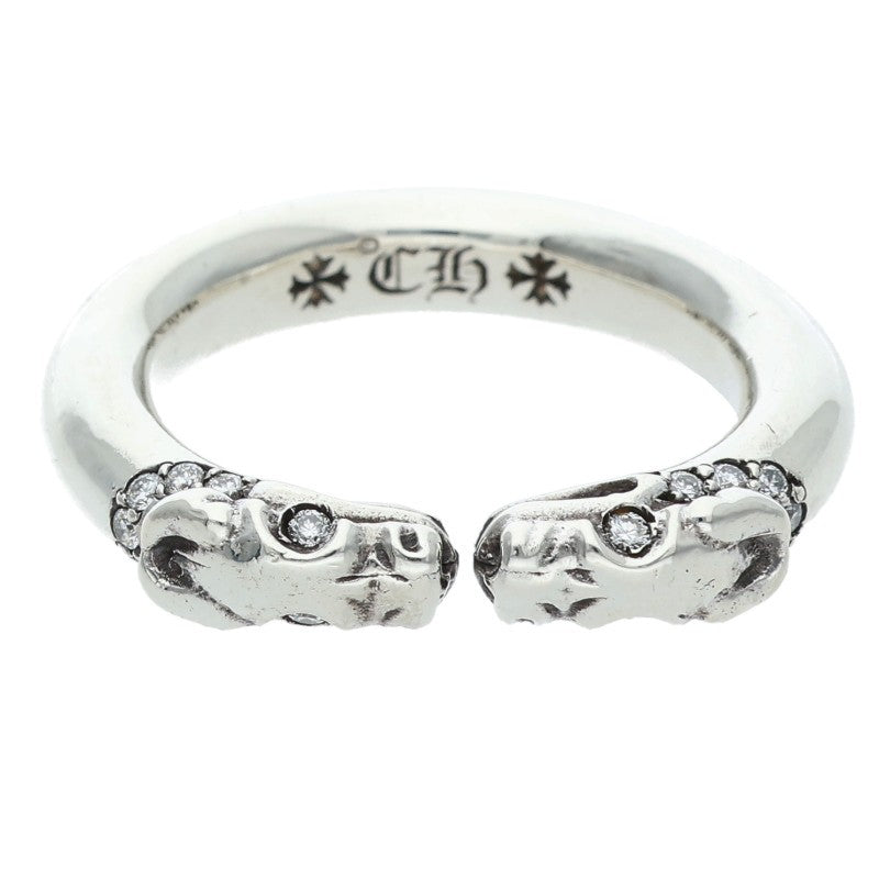 Chrome Hearts DOUBLE DOG PAVE Diamond Silver Ring Size JP 21