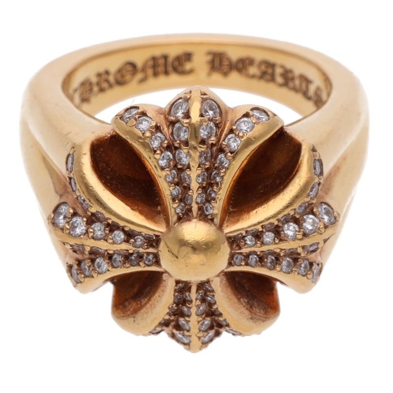 Chrome Hearts 22K Cutout CH Plus Diamond Ring Size JP 14