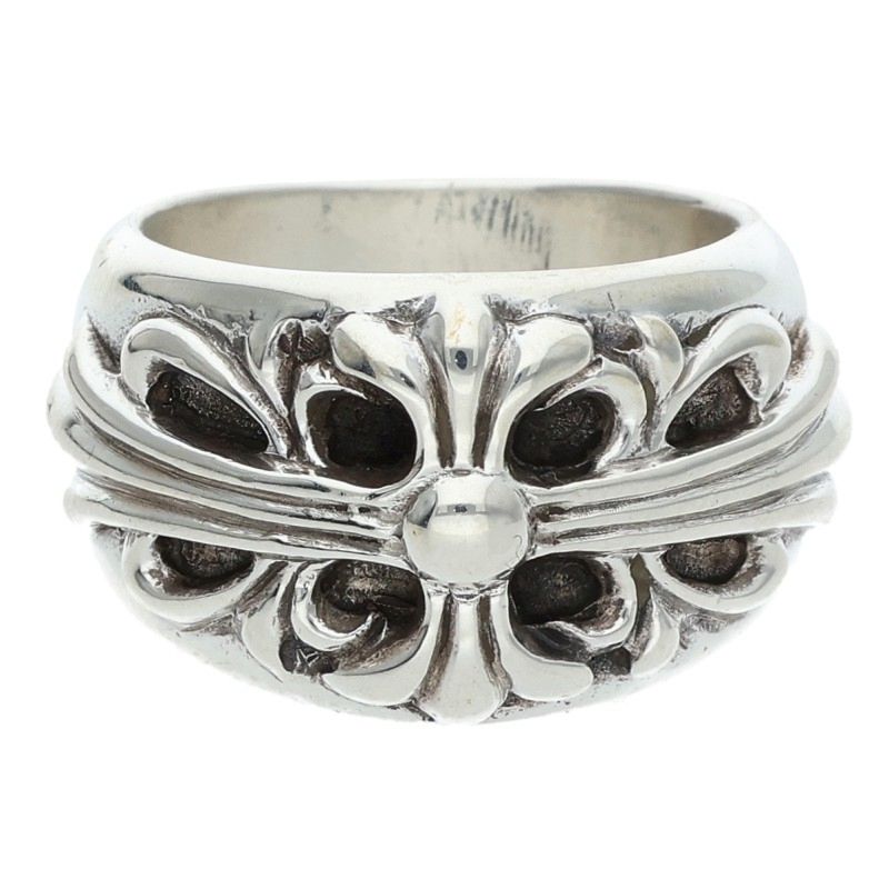 Chrome Hearts FLRL CRS Floral Cross Silver Ring Size JP 11