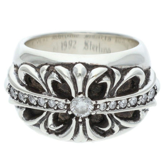 Chrome Hearts Floral Cross Pave Silver Ring Size JP 9.5