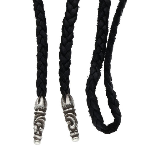 Chrome Hearts Scroll Leather Braid Black x Silver (Silver 11.18g)
