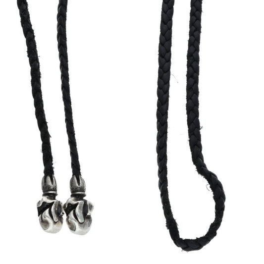 Chrome Hearts Lip and Tongue Leather Braid Black x Silver (Silver 19.33g)