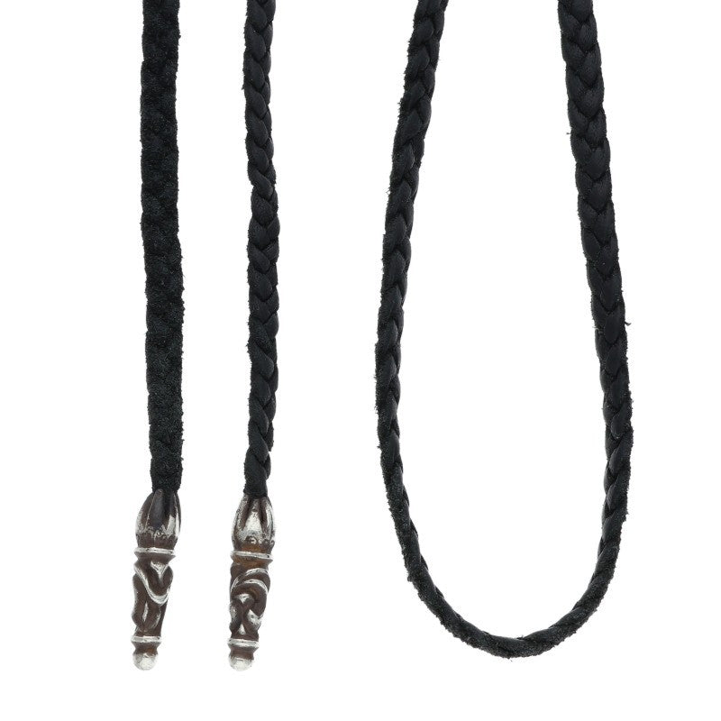 Chrome Hearts Scrolled leather braid necklace Black x Silver (Silver 10.93g)