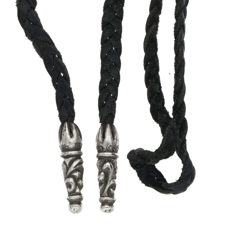 Chrome Hearts Scrolled leather strip Silver necklace Black x Silver (Silver 9.97g)