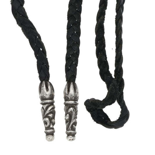 Chrome Hearts Scrolled leather strip Silver necklace Black x Silver (Silver 9.97g)