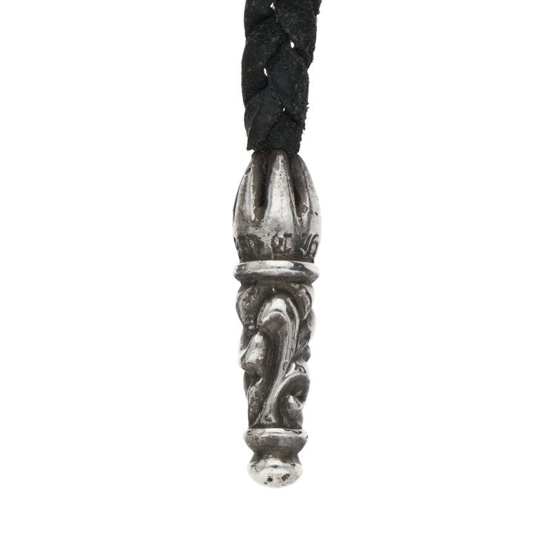 Chrome Hearts Scrolled leather strip Silver necklace Black x Silver (Silver 9.97g)