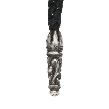 Chrome Hearts Scrolled leather strip Silver necklace Black x Silver (Silver 9.97g)