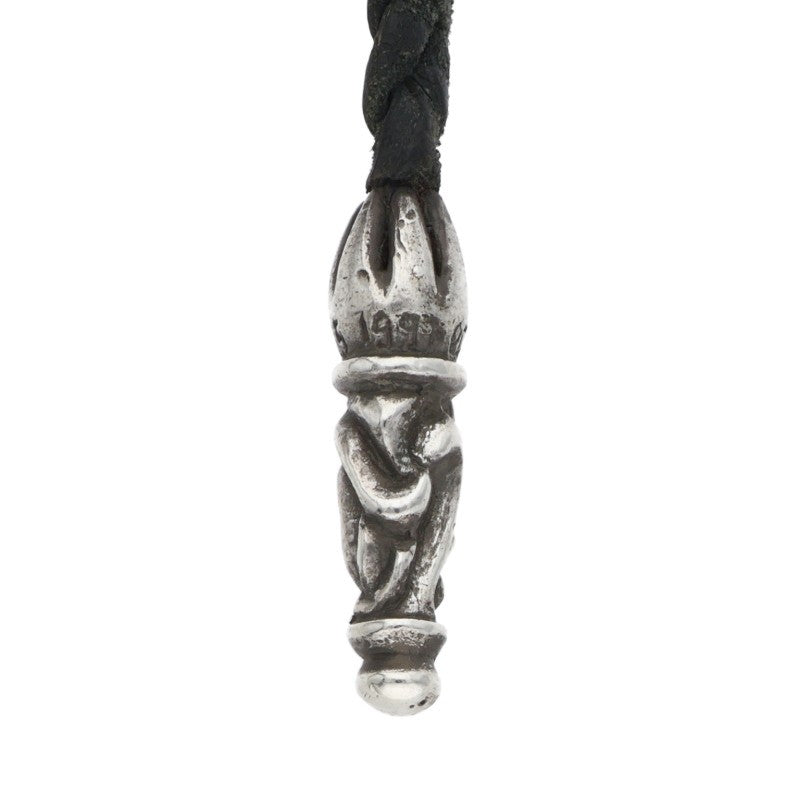 Chrome Hearts Scrolled leather strip Silver necklace Black x Silver (Silver 9.97g)