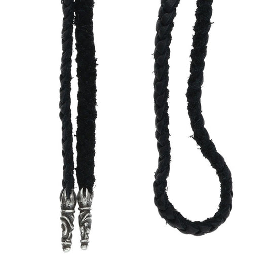 Chrome Hearts LEATHER BRAID Scroll Necklace (Silver 12.2g)