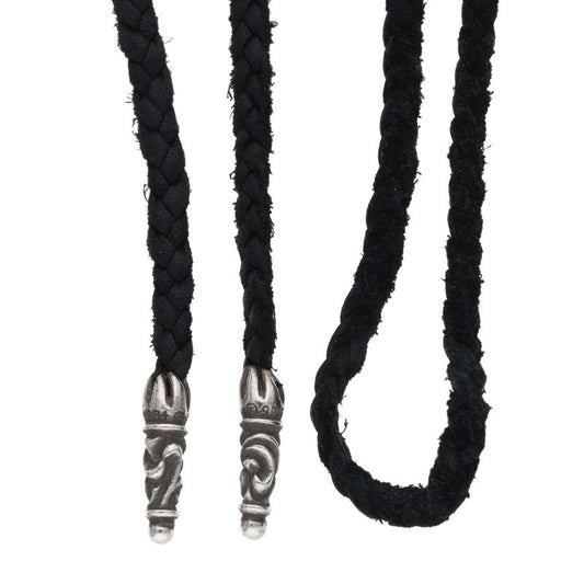 Chrome Hearts Scrolled Leather Braid Black x Silver (Silver 11.22g)