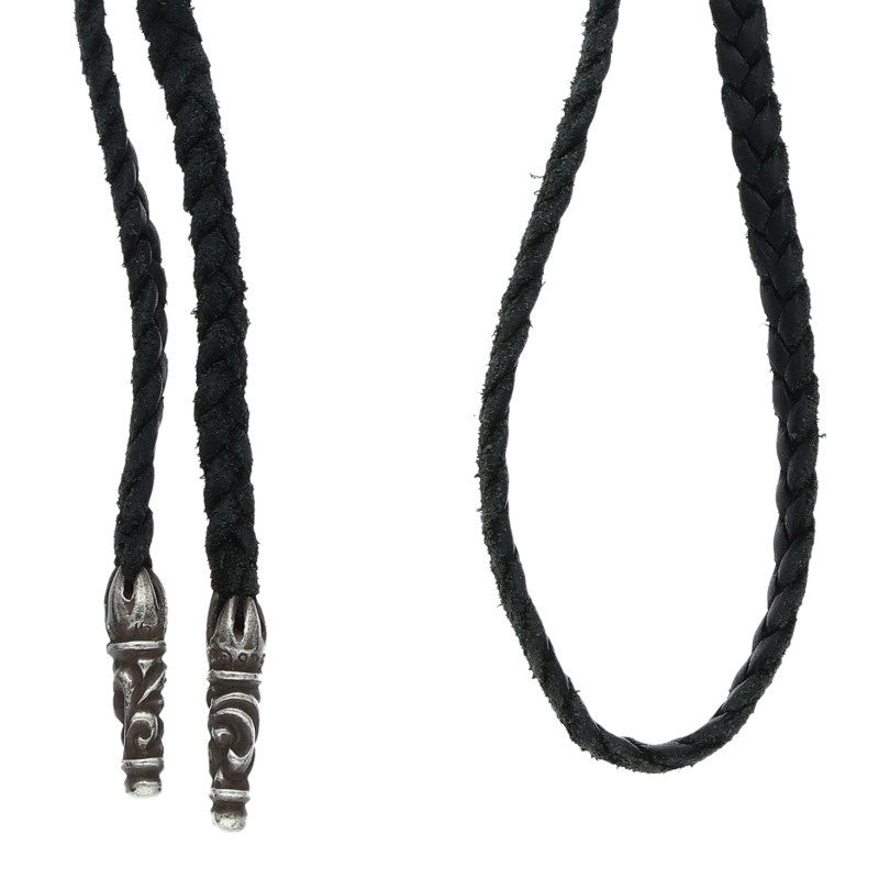 Chrome Hearts Scrolled Leather Braid Black x Silver (Silver 12.72g)