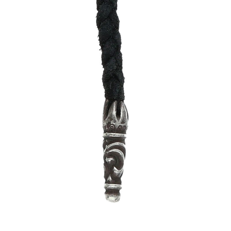 Chrome Hearts Scrolled Leather Braid Black x Silver (Silver 12.72g)
