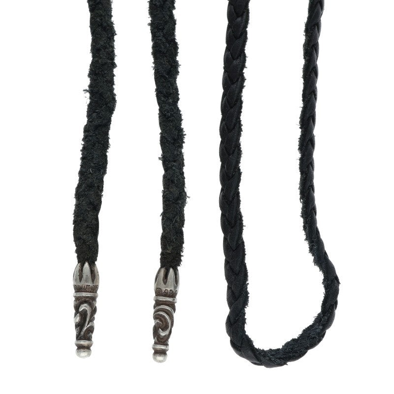 Chrome Hearts Scrolled Leather Braid Black x Silver (Silver 10.87g)